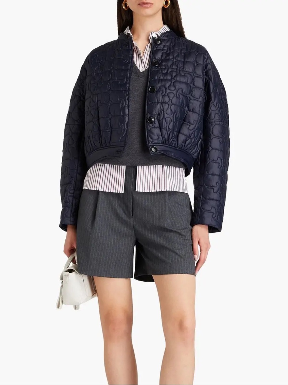 Ganni Quilted Cropped Puffer Jacket - Navy